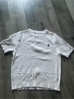 Ralph Lauren White Short-Sleeve Cable Knit Top